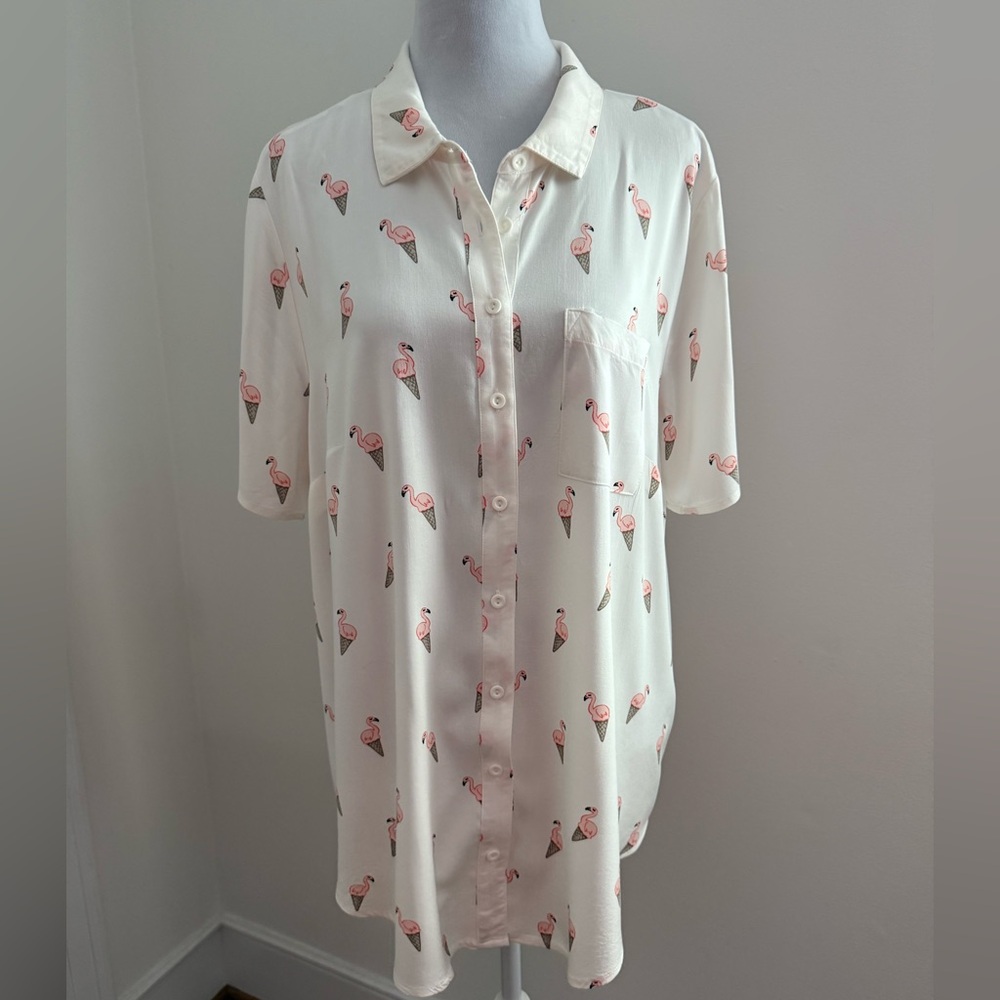 Torrid White Shirt with Pink Flamingo Design